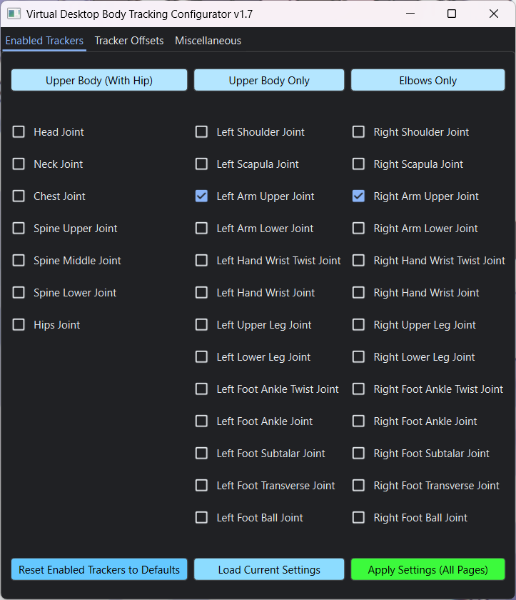 Virtual_Desktop_Body_Tracking_Configurator の設定状態